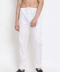 Vastramay Men's White Cotton Silk Blend Pyjama