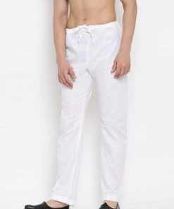 Vastramay Men's White Cotton Silk Blend Pyjama