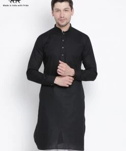 Vastramay Men's Black Cotton Blend Kurta