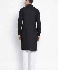 VASTRAMAY Men's Black Cotton Blend Pathani Suit Set