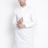 VASTRAMAY Men's White Cotton Blend Pathani Kurta