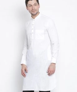 VASTRAMAY Men's White Cotton Blend Pathani Kurta 13 VASTRAMAY Men's White Cotton Blend Pathani Kurta