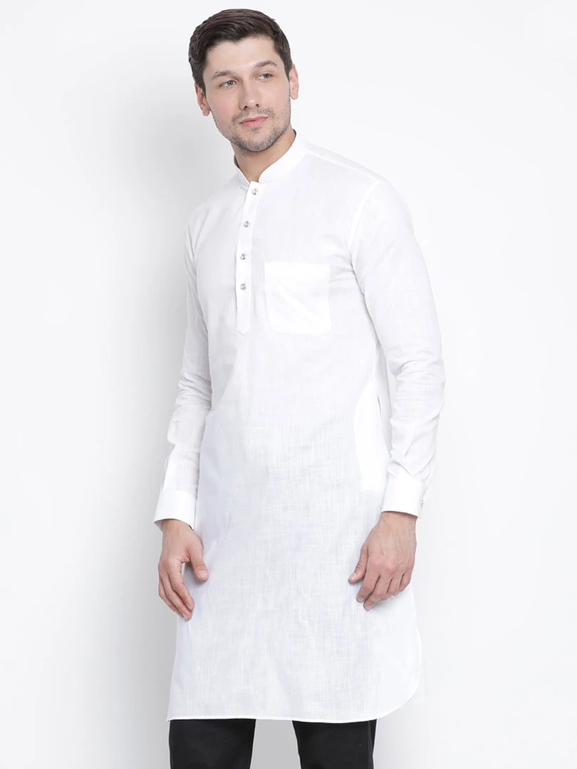 VASTRAMAY Men's White Cotton Blend Pathani Kurta 7 VASTRAMAY Men's White Cotton Blend Pathani Kurta