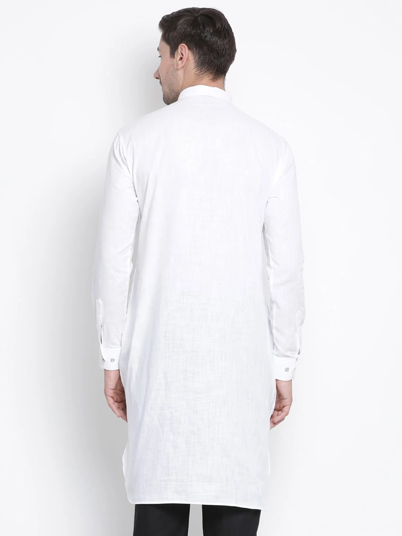 VASTRAMAY Men's White Cotton Blend Pathani Kurta 6 VASTRAMAY Men's White Cotton Blend Pathani Kurta