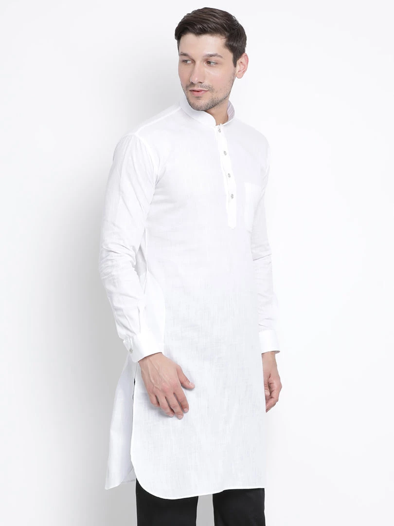 VASTRAMAY Men's White Cotton Blend Pathani Kurta 4 VASTRAMAY Men's White Cotton Blend Pathani Kurta