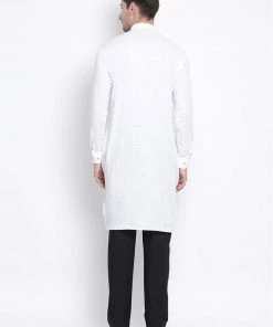 VASTRAMAY Men's White Cotton Blend Pathani Suit Set