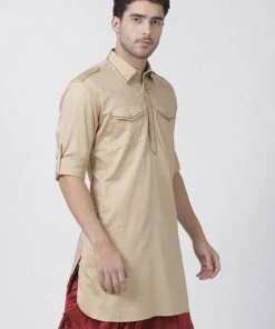 Vastramay Men's Beige Cotton Blend Kurta