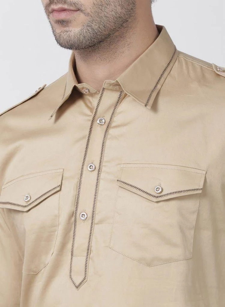 Vastramay Men's Beige Cotton Blend Kurta 5 Vastramay Men's Beige Cotton Blend Kurta