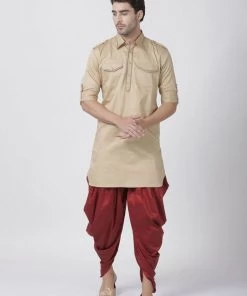 Vastramay Men's Beige Cotton Blend Kurta 12 Vastramay Men's Beige Cotton Blend Kurta