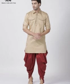Vastramay Buy 1 Get 1 Men's Beige Cotton Blend Pathani Suit Set