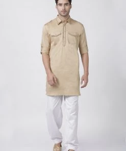 Vastramay Buy 1 Get 1 Men's Beige Cotton Blend Pathani Suit Set