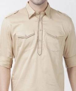 Vastramay Buy 1 Get 1 Men's Beige Cotton Blend Pathani Suit Set