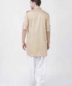 Vastramay Buy 1 Get 1 Men's Beige Cotton Blend Pathani Suit Set
