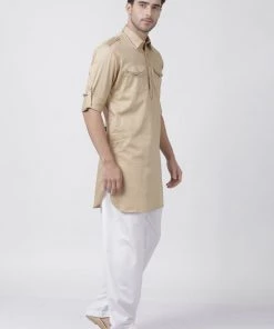 Vastramay Buy 1 Get 1 Men's Beige Cotton Blend Pathani Suit Set