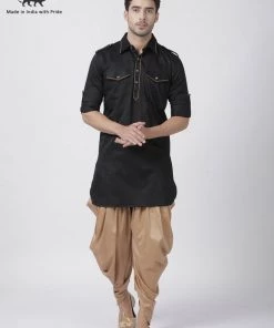 Vastramay Buy 1 Get 1 Men's Black Cotton Blend Pathani Suit Set