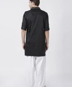 Vastramay Men's Black Cotton Blend Pathani Suit Set