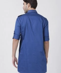 Vastramay Men's Blue Cotton Blend Kurta