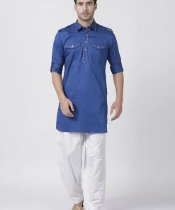 Vastramay Men's Blue Cotton Blend Kurta