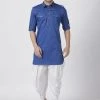 Vastramay Men's Blue Cotton Blend Pathani Suit Set