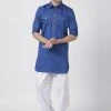 Vastramay Men's Blue Cotton Blend Pathani Suit Set 2 Vastramay Men's Blue Cotton Blend Pathani Suit Set