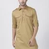 Vastramay Men's Beige Cotton Blend Kurta