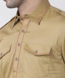 Vastramay Men's Beige Cotton Blend Kurta