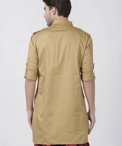 Vastramay Men's Beige Cotton Blend Kurta