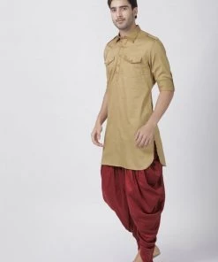 Vastramay Men's Beige Cotton Blend Kurta