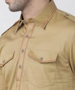 Vastramay Men's Beige Cotton Blend Pathani Suit Set