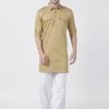 Vastramay Men's Beige Cotton Blend Pathani Suit Set