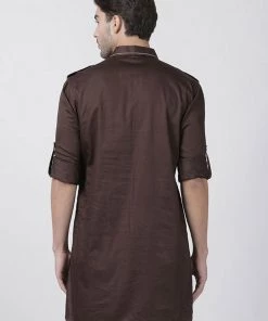Vastramay Men's Brown Cotton Blend Kurta