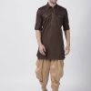 Vastramay Men's Brown Cotton Blend Pathani Suit Set
