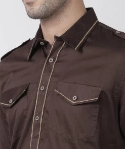 Vastramay Men's Brown Cotton Blend Pathani Suit Set