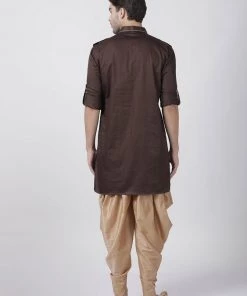 Vastramay Men's Brown Cotton Blend Pathani Suit Set