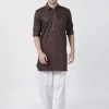Vastramay Men's Brown Cotton Blend Pathani Suit Set