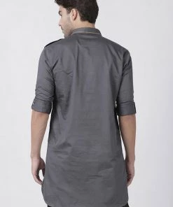 Vastramay Men's Grey Cotton Blend Kurta