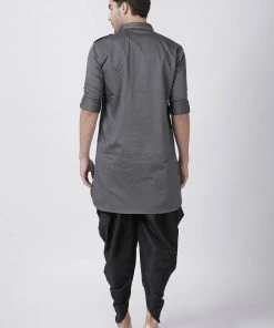 Vastramay Buy 1 Get 1 Men's Grey Cotton Blend Pathani Suit Set