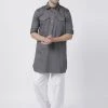 Vastramay Men's Grey Cotton Blend Pathani Suit Set Buy 1 Get 1