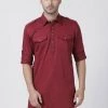Vastramay Men's Maroon Cotton Blend Kurta