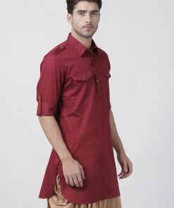 Vastramay Men's Maroon Cotton Blend Kurta