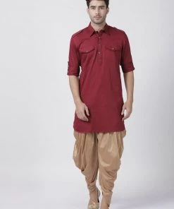 Vastramay Men's Maroon Cotton Blend Kurta 12 Vastramay Men's Maroon Cotton Blend Kurta