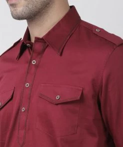Vastramay Men's Maroon Cotton Blend Pathani Suit Set Buy 1 Get 1