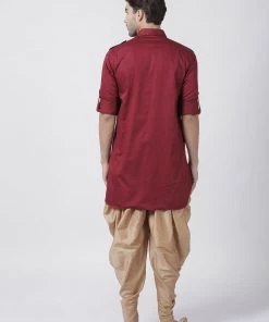 Vastramay Men's Maroon Cotton Blend Pathani Suit Set Buy 1 Get 1