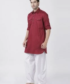 Vastramay Buy 1 Get 1 Men's Maroon Cotton Blend Pathani Suit Set