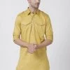 Vastramay Men's Yellow Cotton Blend Kurta