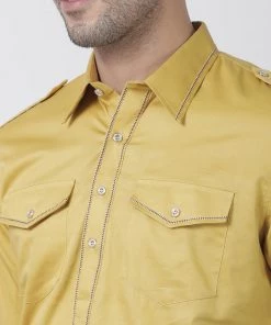 Vastramay Men's Yellow Cotton Blend Pathani Suit Set
