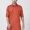 Vastramay Men's Orange Cotton Blend Kurta 1 Vastramay Men's Orange Cotton Blend Kurta