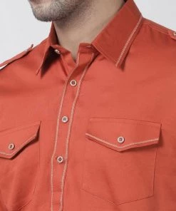 Vastramay Men's Orange Cotton Blend Kurta