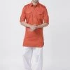 Vastramay Men's Orange Cotton Blend Pathani Suit Set Buy 1 Get 1