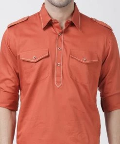 Vastramay Men's Orange Cotton Blend Pathani Suit Set Buy 1 Get 1 10 Vastramay Men's Orange Cotton Blend Pathani Suit Set Buy 1 Get 1